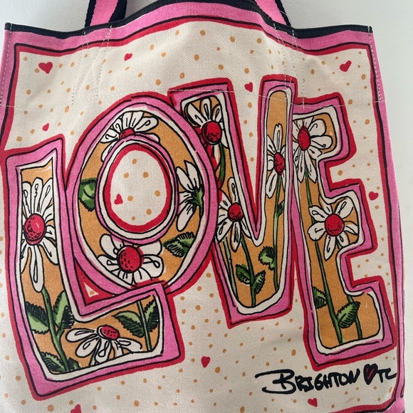 Brighton Handbags - Brighton Pink and Gold Tote Bag with Love Design